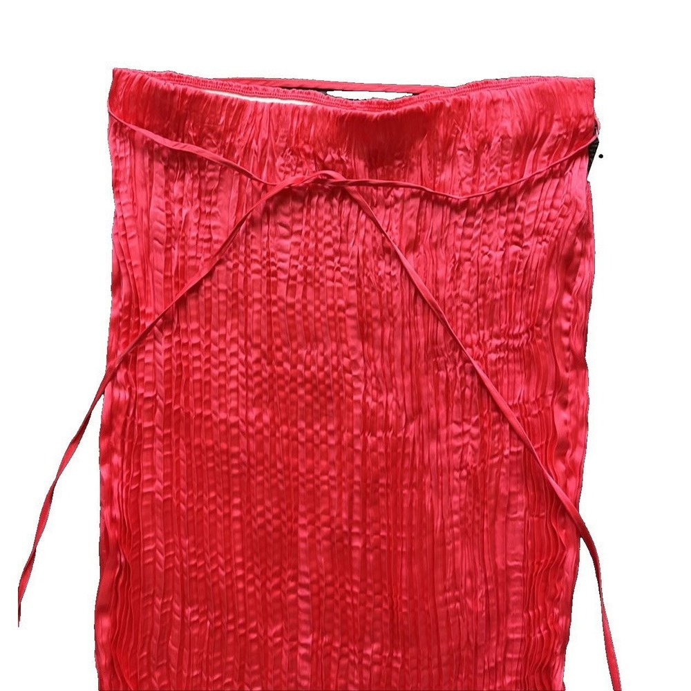 Women's Textured Crinkle Vibrant Pink Satin Midi Skirt Size XL - Picture 5 of 14